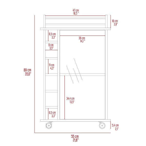 Tuhome Dukat Bar Cart, Two Shelves, Six Built-in Wine Rack, Four Casters, Smokey Oak - MLV5205