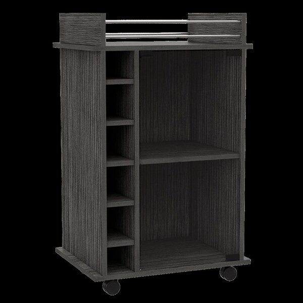Tuhome Dukat Bar Cart, Two Shelves, Six Built-in Wine Rack, Four Casters, Smokey Oak - MLV5205