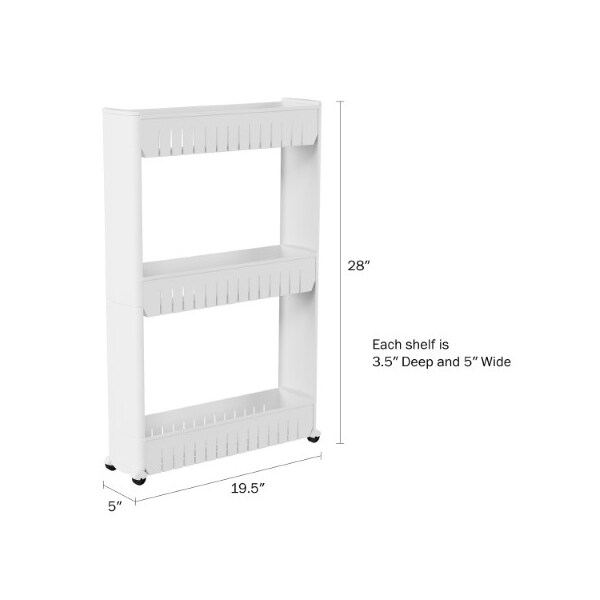 Hastings Home Hastings Home 3-Tier Slim Rolling Cart, White - 490654EUG