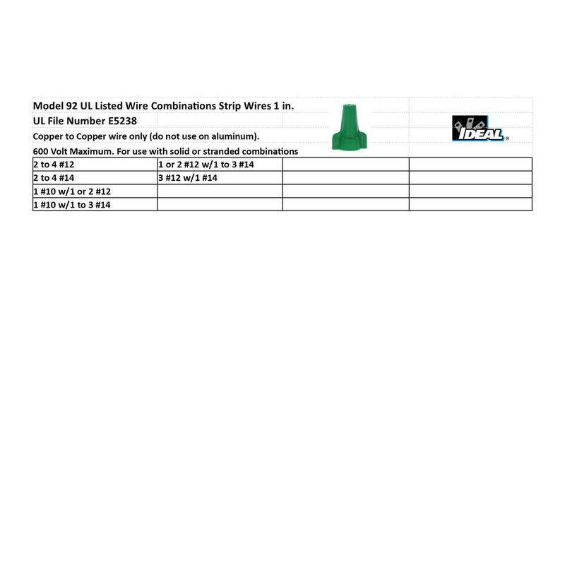 IDEAL Greenie Conectores de Tierra para Cable 92 Verdes (100 por Paquete) - 30-192P