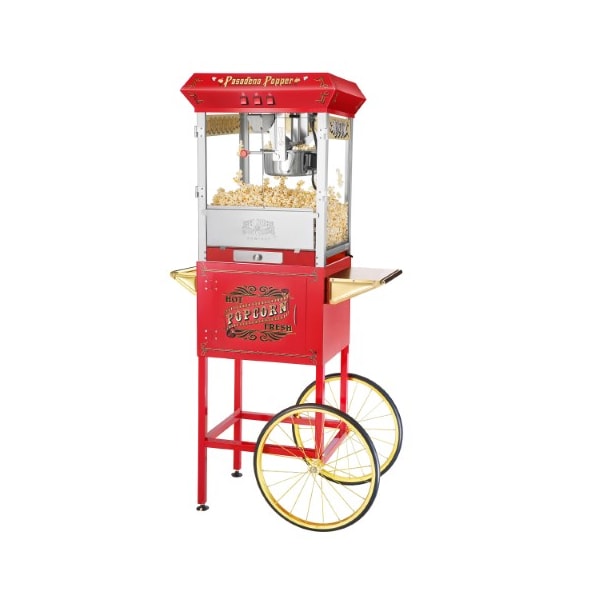 Great Northern Popcorn Pasadena Popcorn Machine with Cart Popper Makes 3 Gallons, 8-Ounce Kettle, Drawer, Tray, Scoop (Red) - 387566MZB