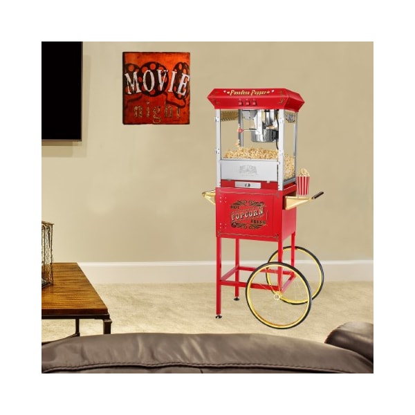 Great Northern Popcorn Pasadena Popcorn Machine with Cart Popper Makes 3 Gallons, 8-Ounce Kettle, Drawer, Tray, Scoop (Red) - 387566MZB