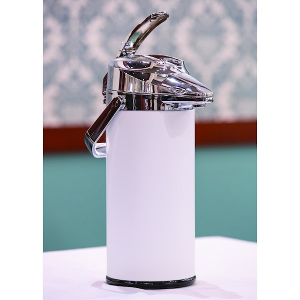 Service Ideas Airpot with Lever Lid, 2.5 Liter, Stainless vacuum insulated. White - ENALS22SCHWH