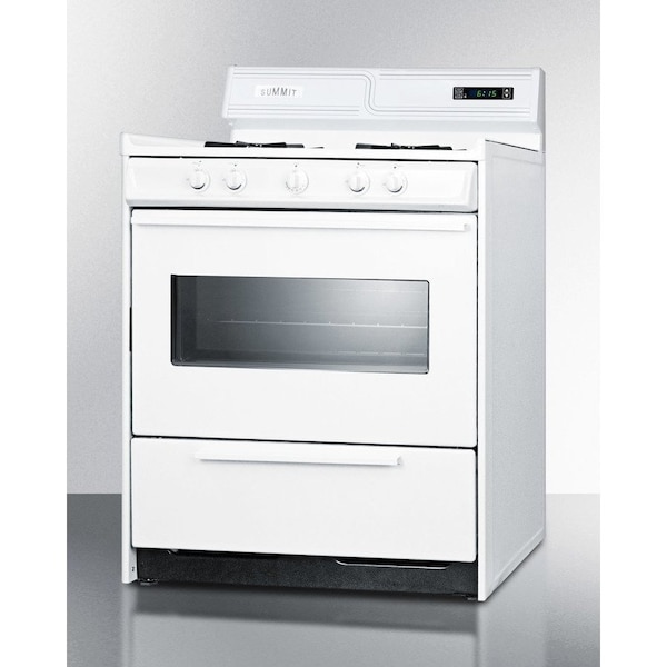 Summit Appliance Div. Summit-Deluxe Gas Range, 30"W Electronic Ignition, Digital Clock/Timer, Oven Door, Light - WNM2307KW