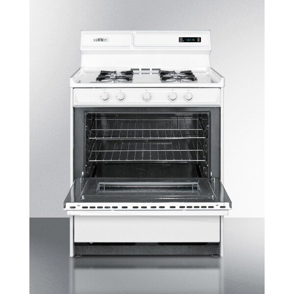 Summit Appliance Div. Summit-Deluxe Gas Range, 30"W Electronic Ignition, Digital Clock/Timer, Oven Door, Light - WNM2307KW