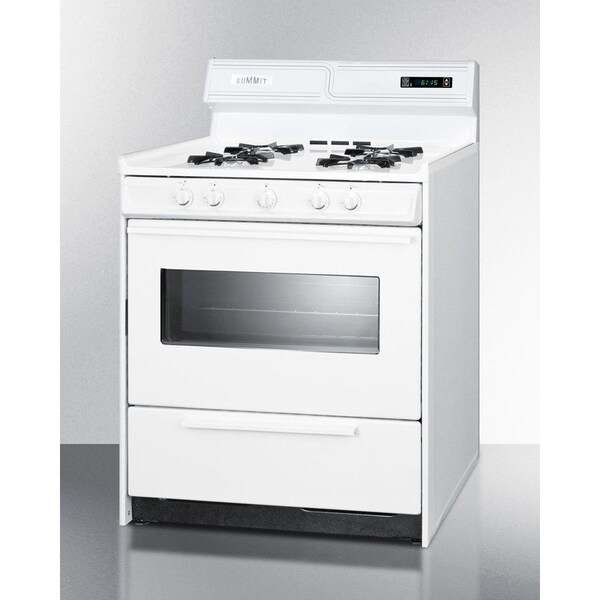 Summit Appliance Div. Summit-Deluxe Gas Range, 30"W Electronic Ignition, Digital Clock/Timer, Oven Door, Light - WNM2307KW