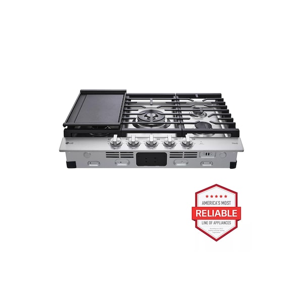 Almo 30-in. Smart Gas Cooktop with 22K BTU UltraHeat Burner, EasyClean, LED Knobs & ThinQ Connectivity - CBGJ3027S