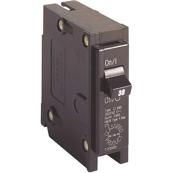 Eaton Circuit Breaker, CL Series, 30A, 1 Pole, 120/240V AC, 10kA - CL130