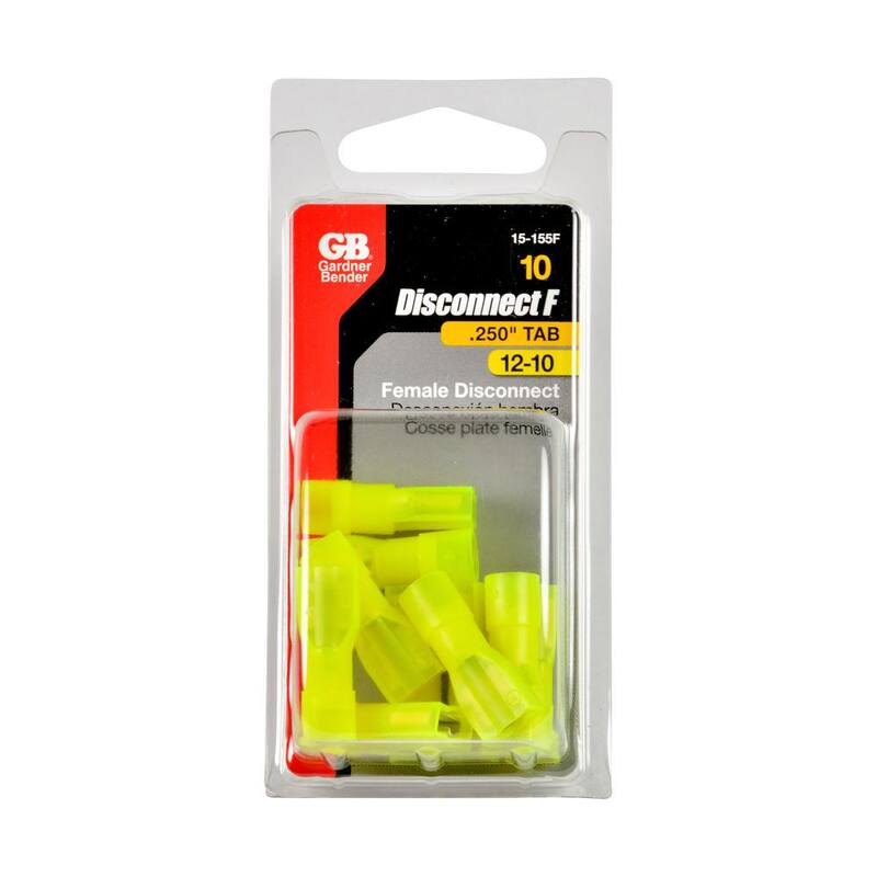 Gardner Bender 12 -10 AWG 0.25 pulgadas. Desconexión hembra con lengüeta totalmente aislada, amarilla (paquete de 10) - 15-155F