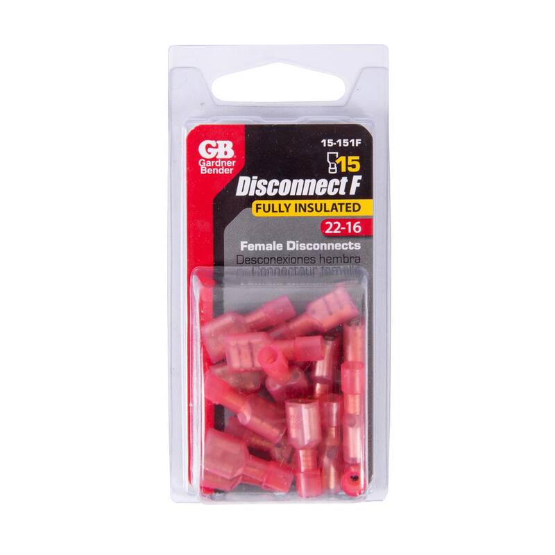 Gardner Bender 22 - 18 AWG 0.250 Terminales de desconexión totalmente aislados en rojo (paquete de 15) - 15-151F