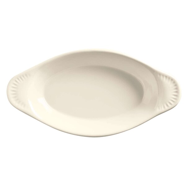 World Tableware Bedrock Ovenware 10 Ince 12 oz. Cream White Oval Welsh Rarebit, PK24 - OAG-12-WW