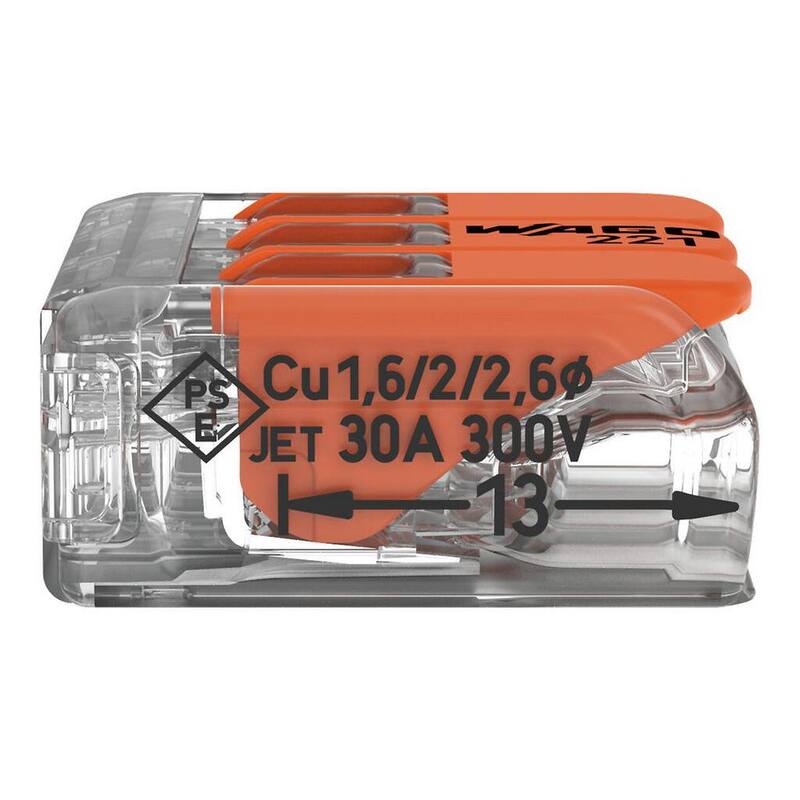 WAGO 221-613 Lever Nuts 10AWG 3 Conectores de cables de conductor de alambre, 10-20 AWG (paquete de 10) - 221-613/996-010