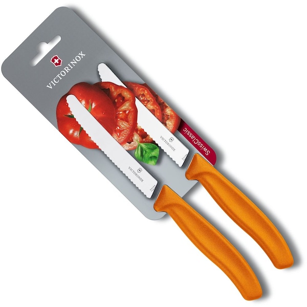 Swiss Army Brands 2024 Victorinox Kitchen Swiss Classic Utility - 2 Packs 4.5In Round, Serrated Blade Orange Packaged - VIC-6.7836.L119B