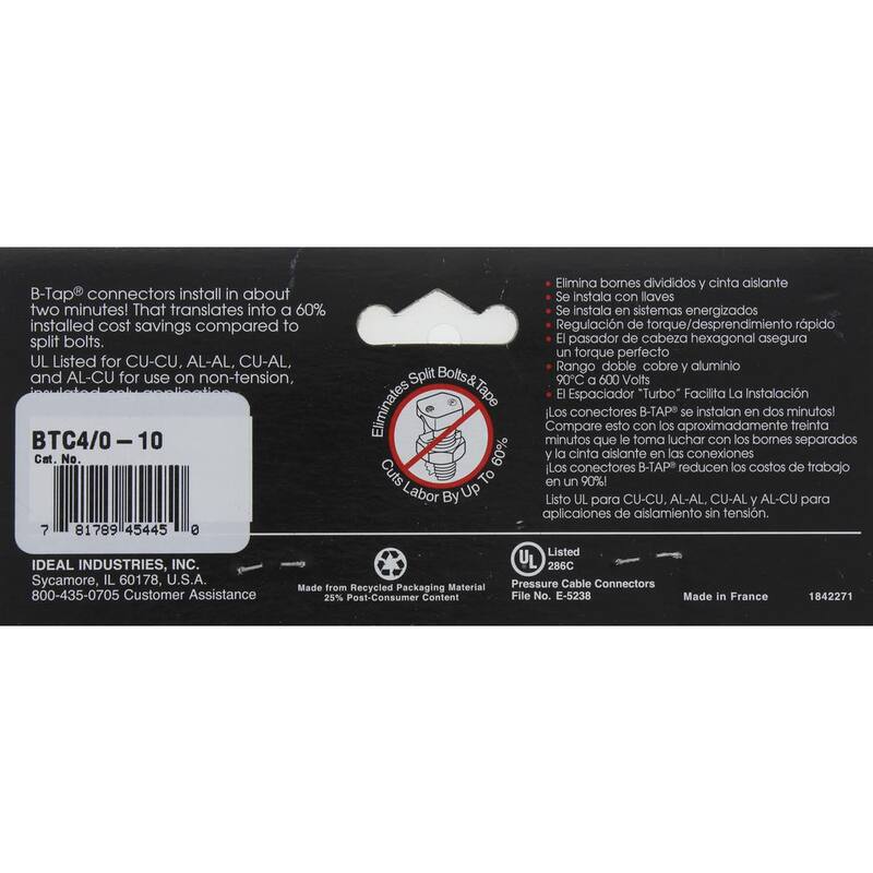 IDEAL Principal 4/0 - 3 AWG, Tap 2 - 10 AWG Conector de Derivación B-Tap - BTC4/0-10