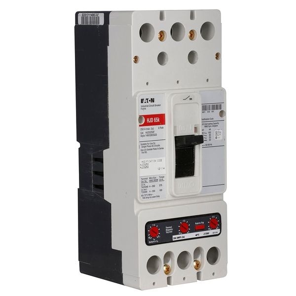 Eaton Molded Case Circuit Breaker, HJD Series, 250A, 3 Pole, 600V AC, 100kA at 240V AC - HJD3250