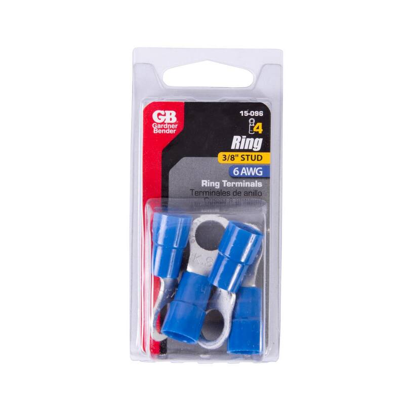 Gardner Bender 6 AWG 3/8 pulg. Terminales de Anillo Aislados con Vinilo, Azul (paquete de 4)- 15-096