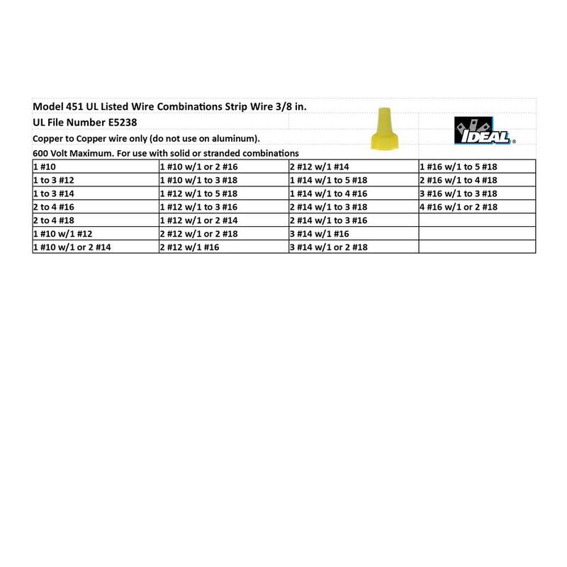 IDEAL 451 Tuercas de Ala Amarilla Conectores de Alambre (500 por frasco) - 30-651J