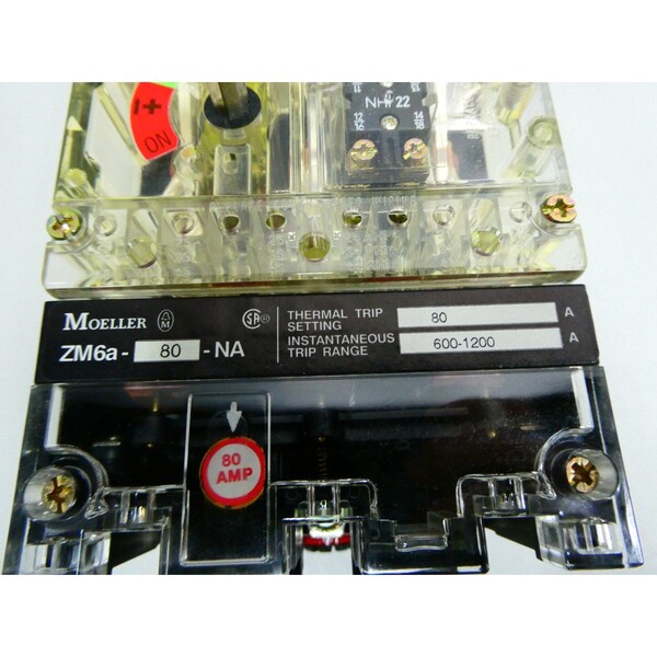 Moeller Molded Case Circuit Breaker, 80A, 3 Pole, 600V AC - NZMH6-100/ZM6A-80-NA