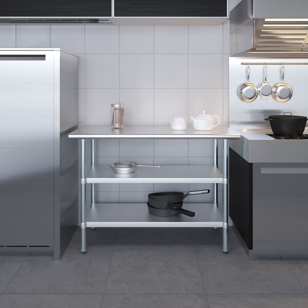 Amgood 24x48 Prep Table with Stainless Steel Top and 2 Shelves - AMG WT-2448-2SH