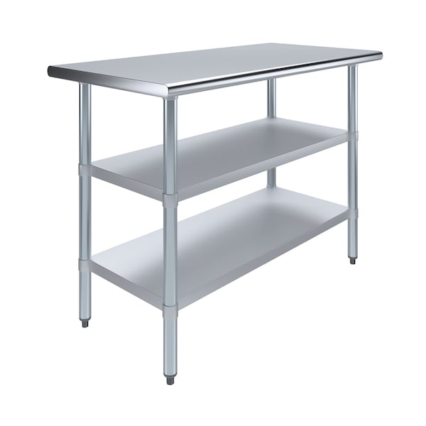 Amgood 24x48 Prep Table with Stainless Steel Top and 2 Shelves - AMG WT-2448-2SH