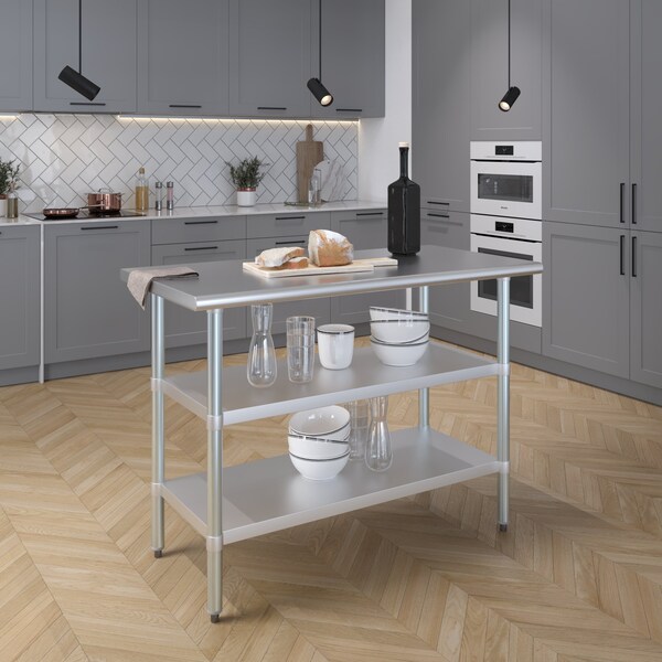 Amgood 24x48 Prep Table with Stainless Steel Top and 2 Shelves - AMG WT-2448-2SH