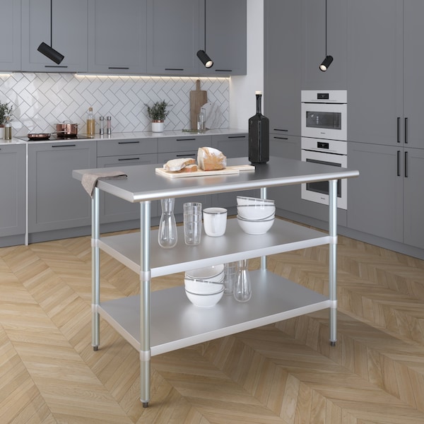 Amgood 30x48 Prep Table with Stainless Steel Top and 2 Shelves - AMG WT-3048-2SH