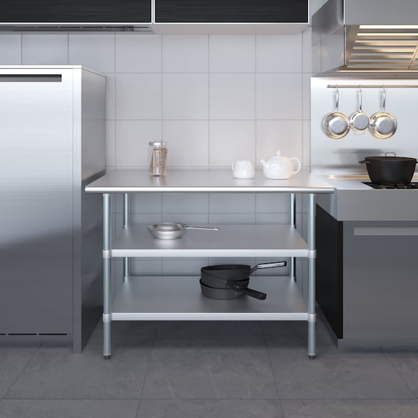 Amgood 30x48 Prep Table with Stainless Steel Top and 2 Shelves - AMG WT-3048-2SH