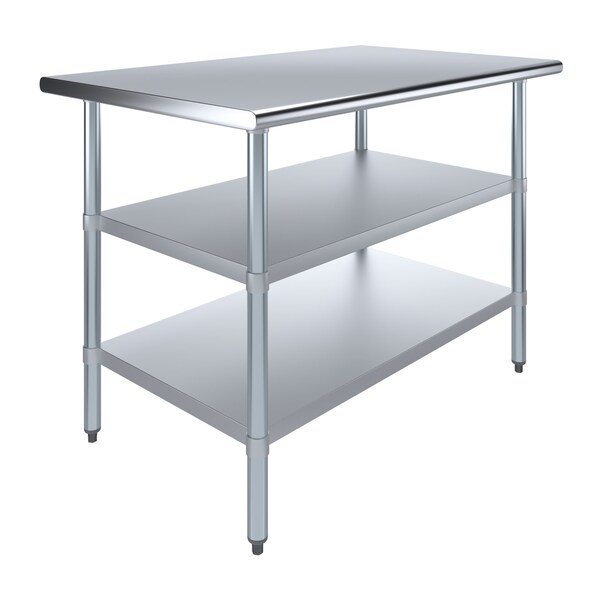 Amgood 30x48 Prep Table with Stainless Steel Top and 2 Shelves - AMG WT-3048-2SH