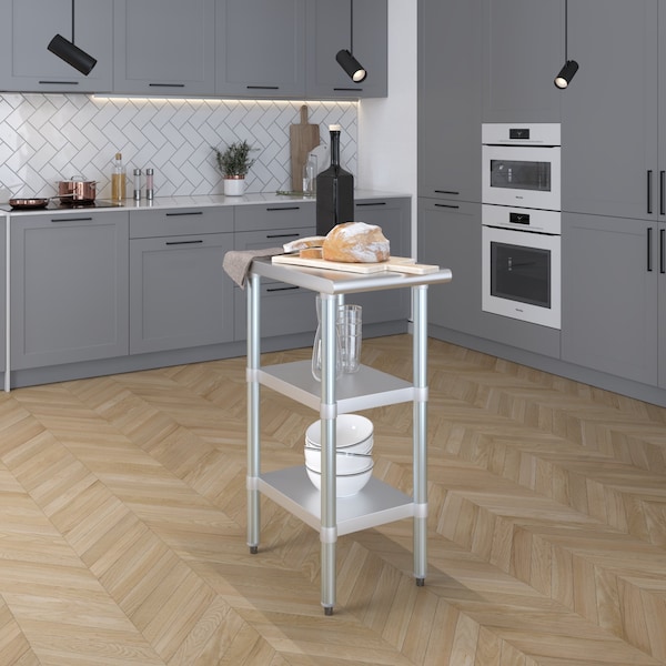 Amgood 24x15 Prep Table with Stainless Steel Top and 2 Shelves - AMG WT-2415-2SH