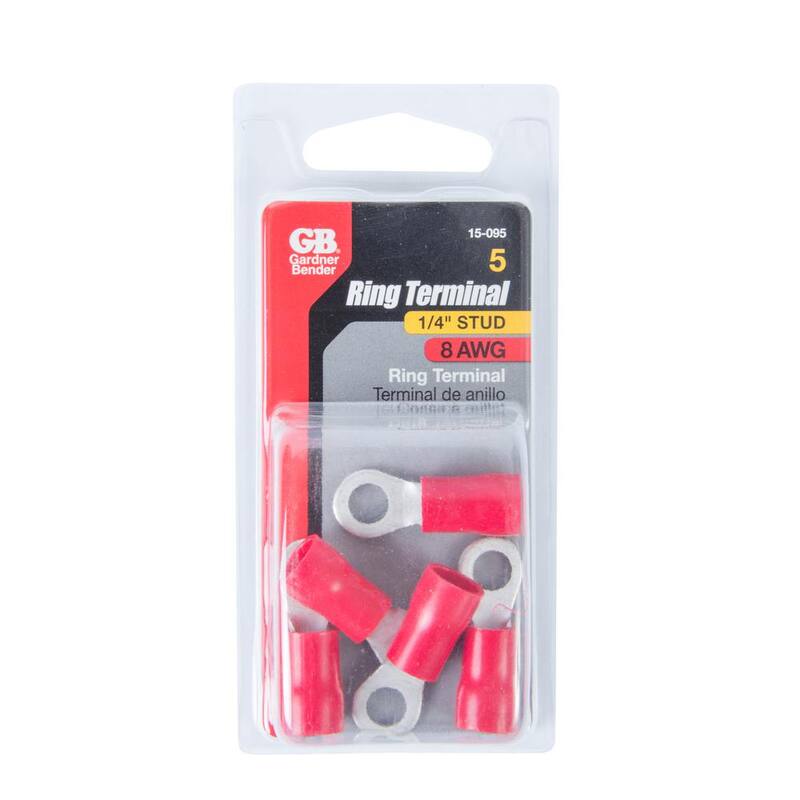 Terminal de Anillo de Pestaña de 8 AWG 1/4 pulgadas, Vinilo Rojo (paquete de 5) - 15-095 de Gardner Bender