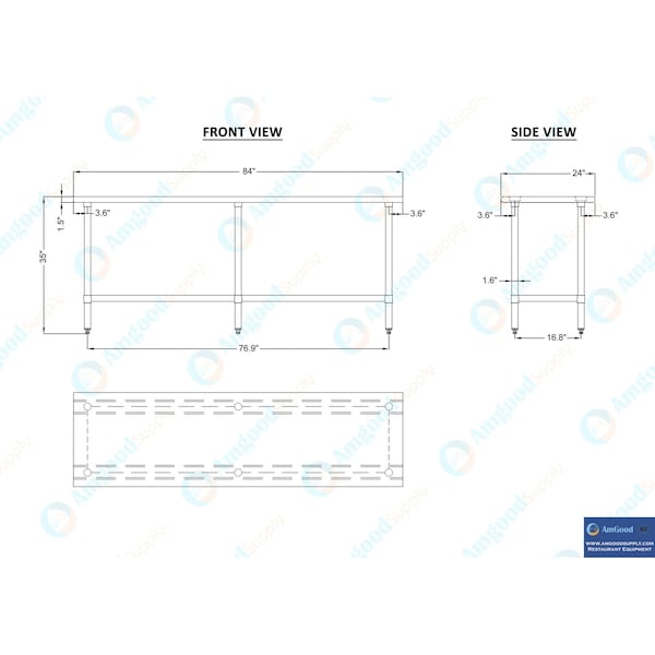 Amgood 24x84 Prep Table with Stainless Steel Top and 2 Shelves - AMG WT-2484-2SH