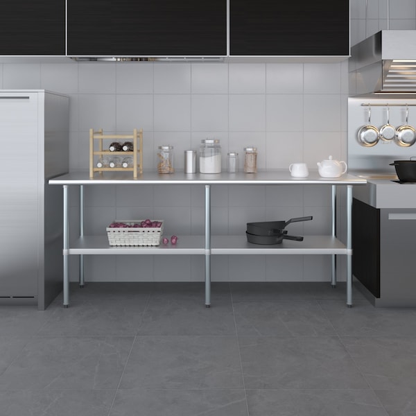 Amgood 24x84 Prep Table with Stainless Steel Top and 2 Shelves - AMG WT-2484-2SH