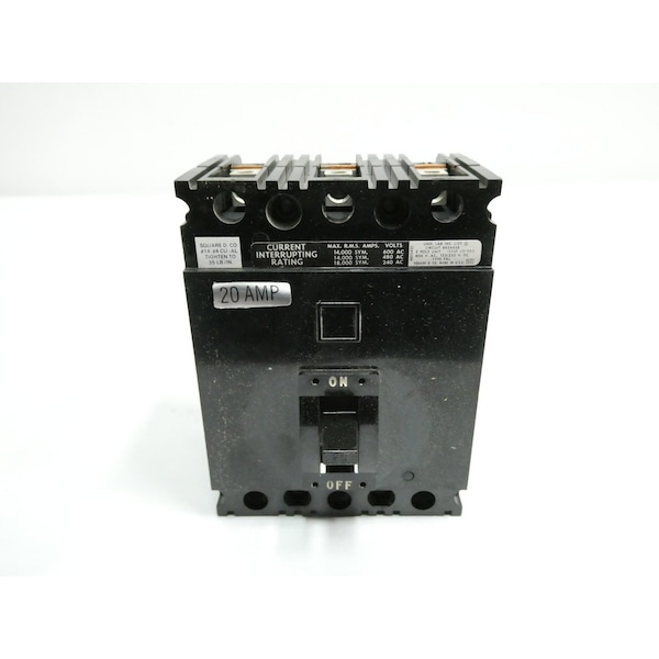 Square D 3P 20A AMP 240/480/600V-AC MOLDED CASE CIRCUIT BREAKER - FAL-36020