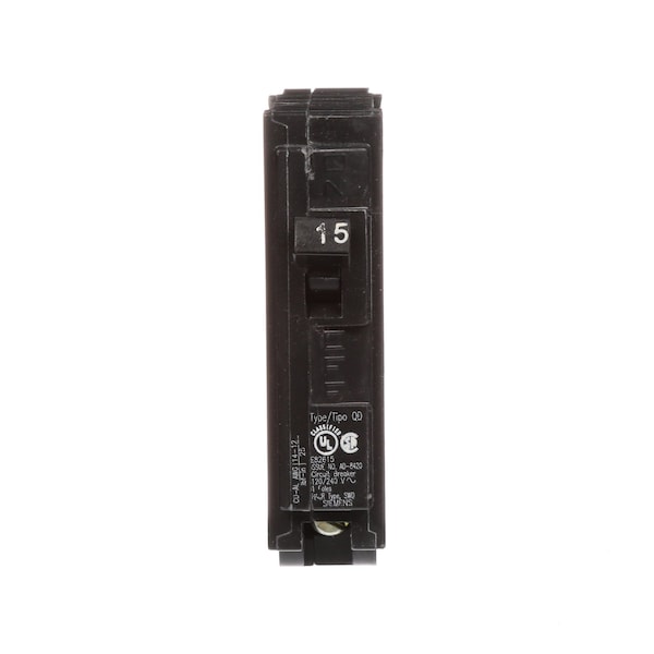 Siemens Circuit Breaker, QD Series, 15A, 1 Pole, 120V AC, 10kA at 120V AC - D115