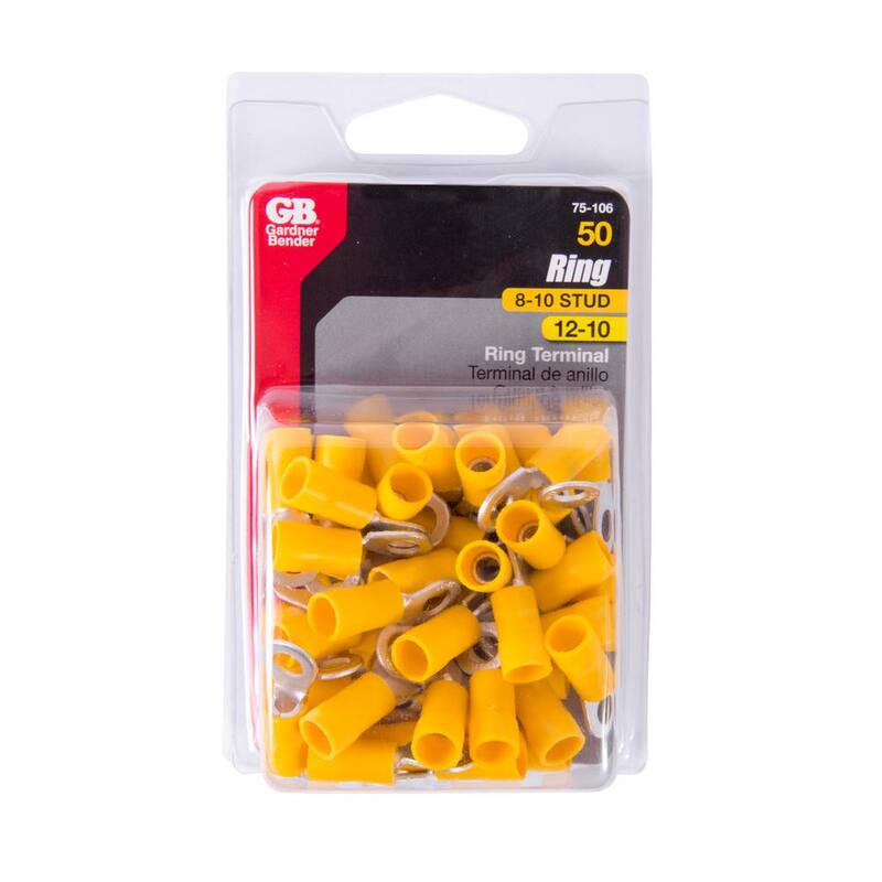 Terminales de Anillo Tamaño #8 - 10 para Perno en Amarillo (Paquete de 50) - 75-106 de Gardner Bender 12 - 10 AWG