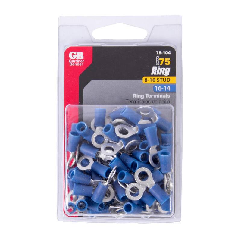 Gardner Bender 16-14 AWG #8-10 Tamaño del perno Terminal de anillo aislado con vinil en azul (paquete de 75) - 75-104