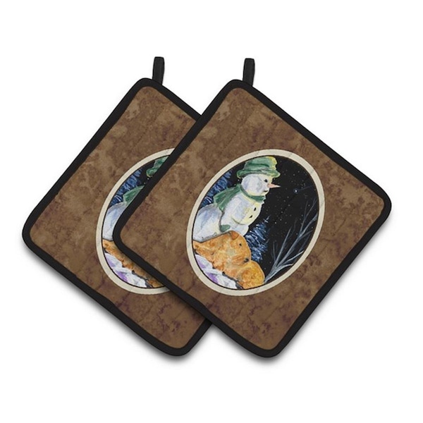 Carolines Treasures Snowman with Lakeland Terrier Pair of Pot Holders, 7.5 x 3 x 7.5 in. - SS8555PTHD