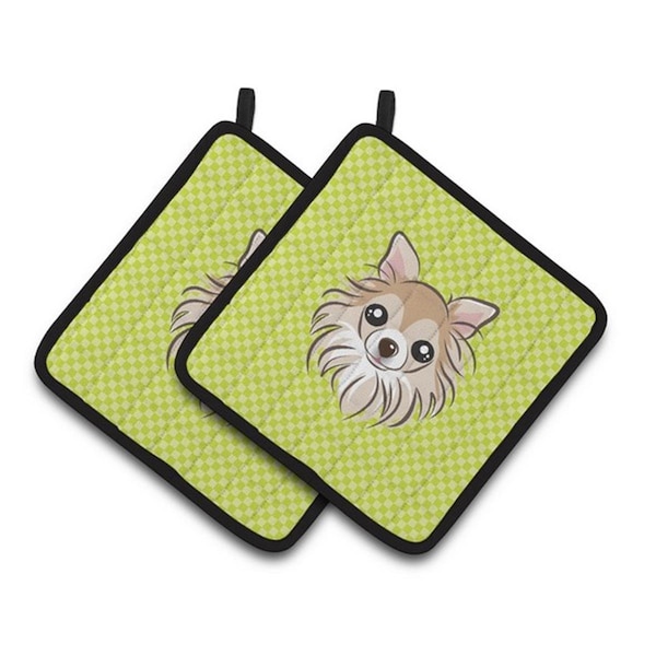 Carolines Treasures Checkerboard Lime Green Chihuahua Pair of Pot Holders, 7.5 x 3 x 7.5 in. - BB1313PTHD
