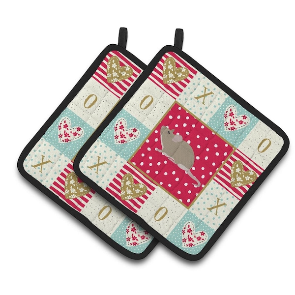 Carolines Treasures 7.5 x 7.5 in. Grey Domestic Mouse Love Pair of Pot Holders - CK5450PTHD