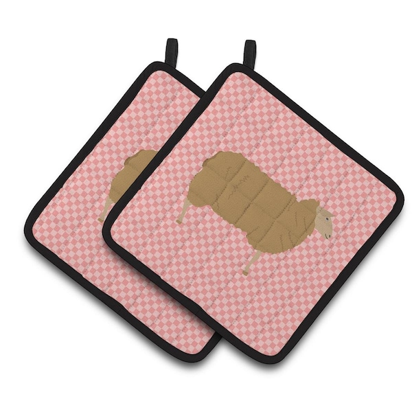 Carolines Treasures East Friesian Sheep Pink Check Pair of Pot Holders - BB7977PTHD