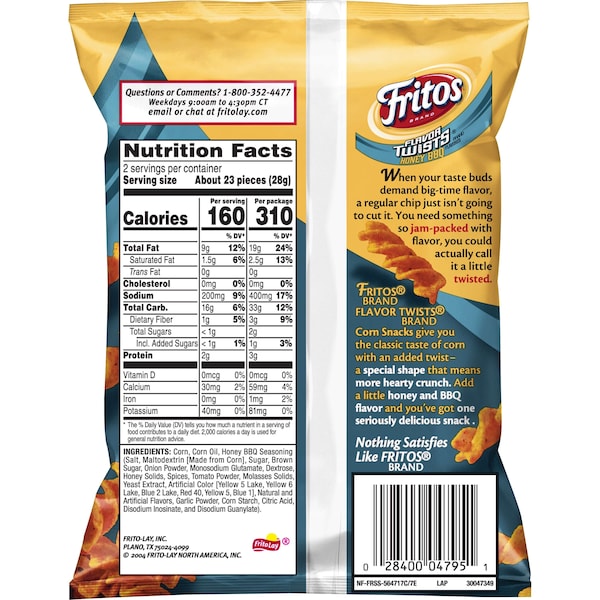 Fritos 2.00 oz. Frito Miel BBQ, Paquete de 64 unidades - 44353
