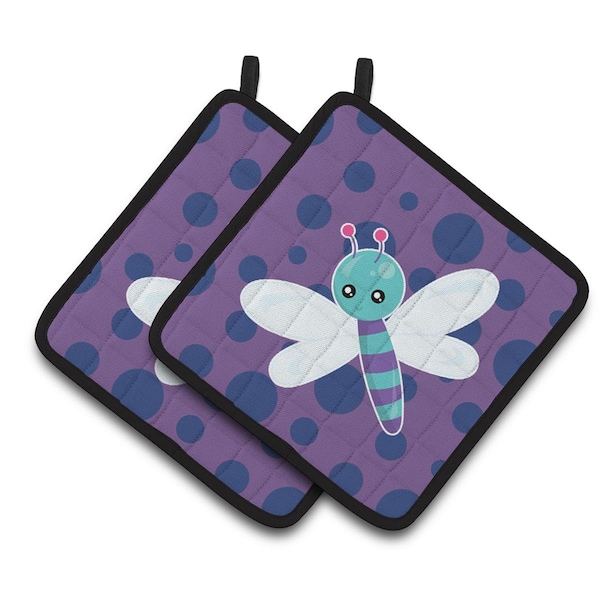 Carolines Treasures Dragonfly on Purple Polkadots Pair of Pot Holders - BB7099PTHD