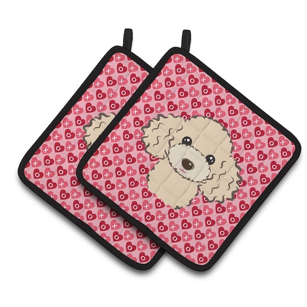 Carolines Treasures Buff Poodle Hearts Pair of Pot Holders - BB5328PTHD