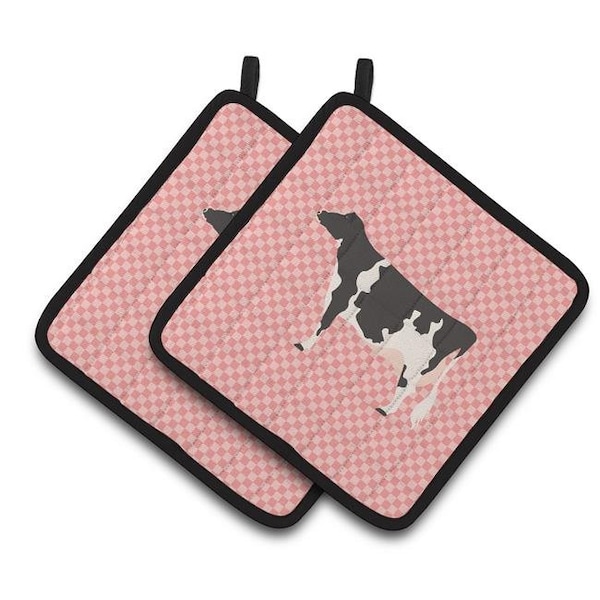 Carolines Treasures Carolines Treasures BB7822PTHD Holstein Cow Pink Check Pair of Pot Holders - BB7822PTHD