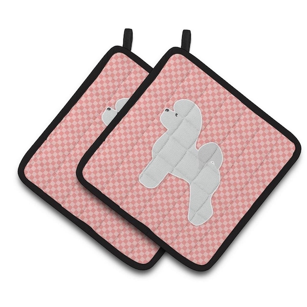 Carolines Treasures Bichon Frise Checkerboard Pink Pair of Pot Holders - BB3645PTHD