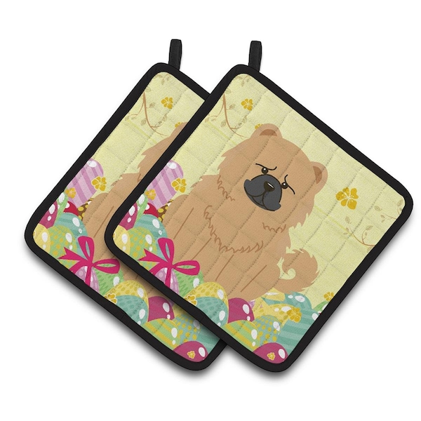 Carolines Treasures Easter Eggs Chow Chow Cream Pair of Pot Holders - BB6144PTHD