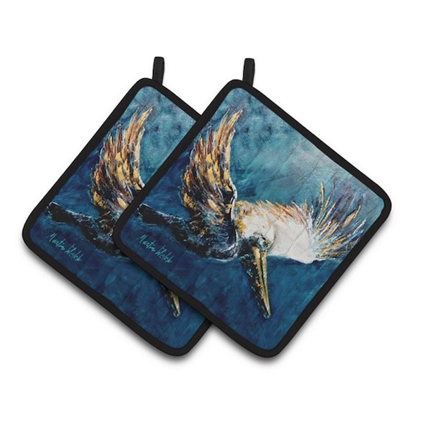 Carolines Treasures Pelican Go for It Pair of Pot Holders, 7.5 x 3 x 7.5 in. - MW1135PTHD