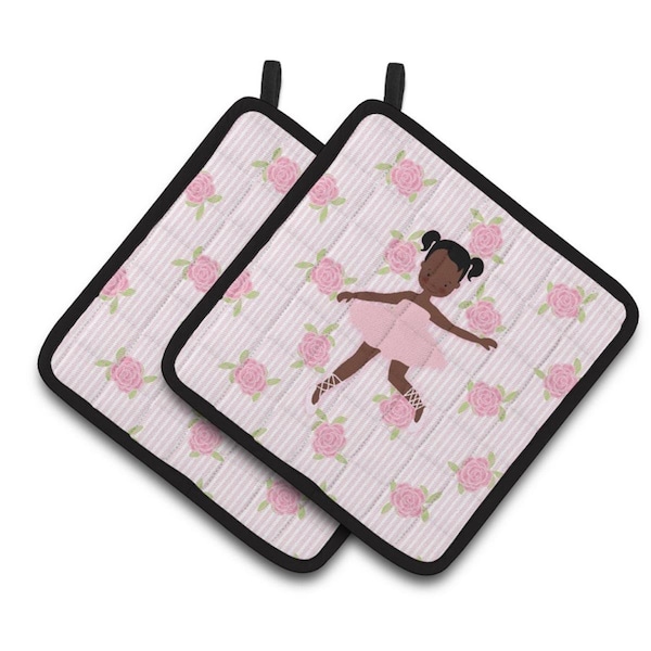 Carolines Treasures Ballerina African American Ponytails Pair of Pot Holders - BB5192PTHD