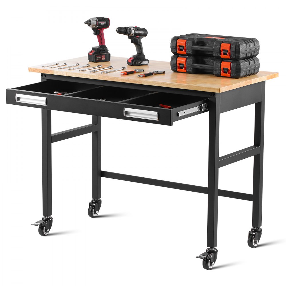 VEVOR 48" Workbench on Wheels Wood Top Work Table with Drawer Organizer 1500 lbs - LDSGZTSM4824MOD2JV0