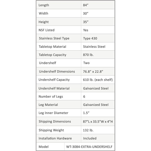 Amgood 30x84 Prep Table with Stainless Steel Top and 2 Shelves - AMG WT-3084-2SH